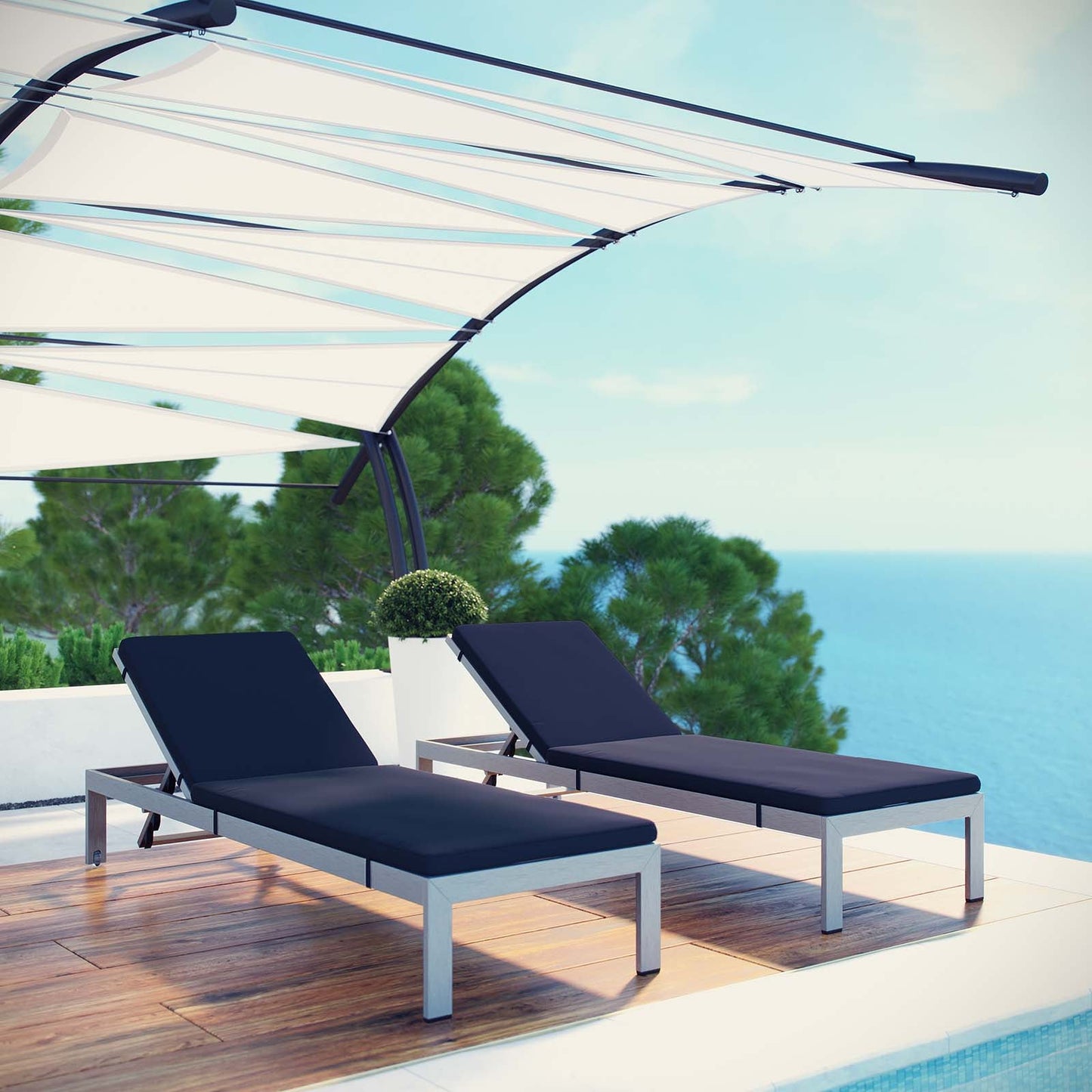 Shore Outdoor Patio Aluminum Chaise with Cushions Set of 2 by Modway