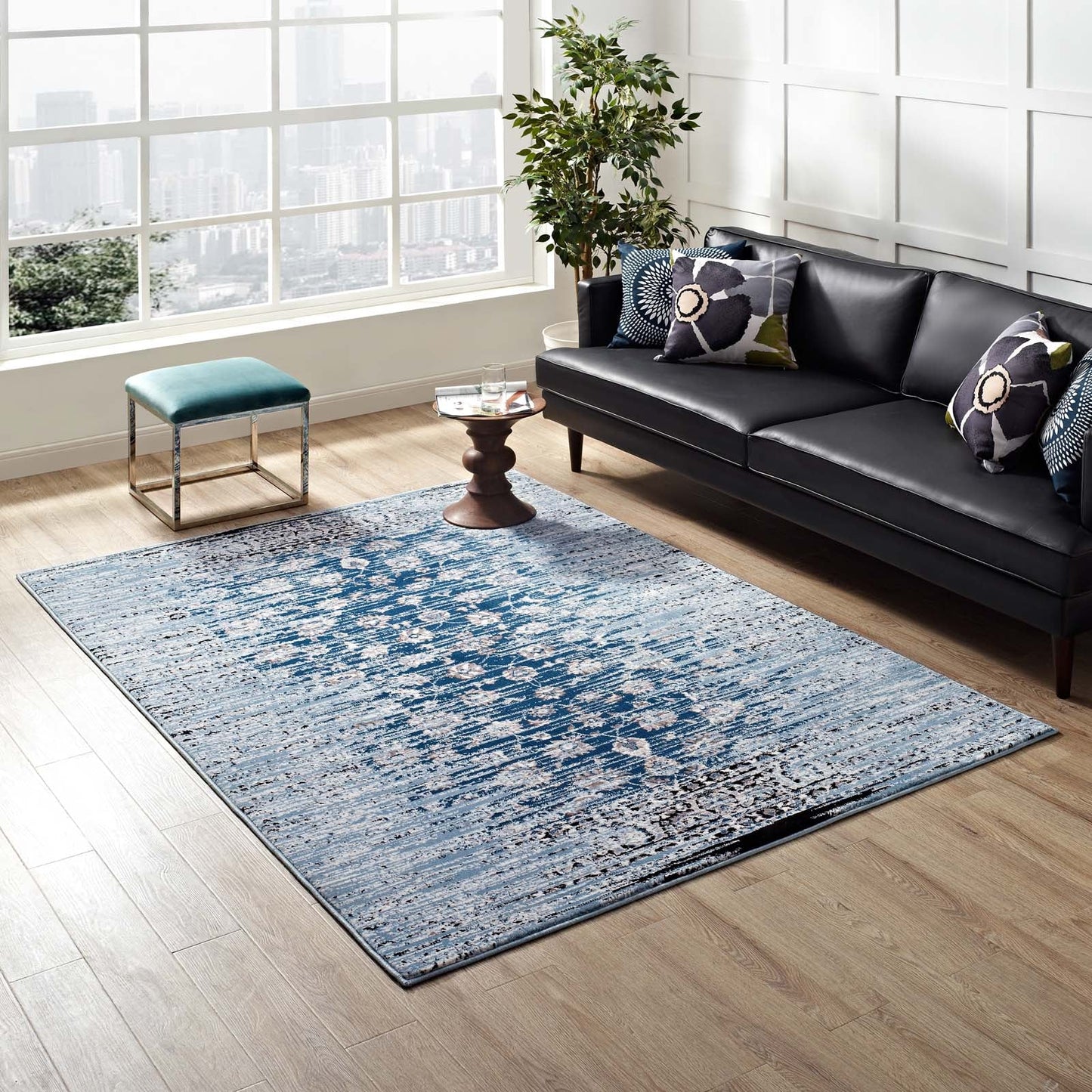 Chiara Distressed Floral Lattice Contemporary 8x10 Area Rug by Modway
