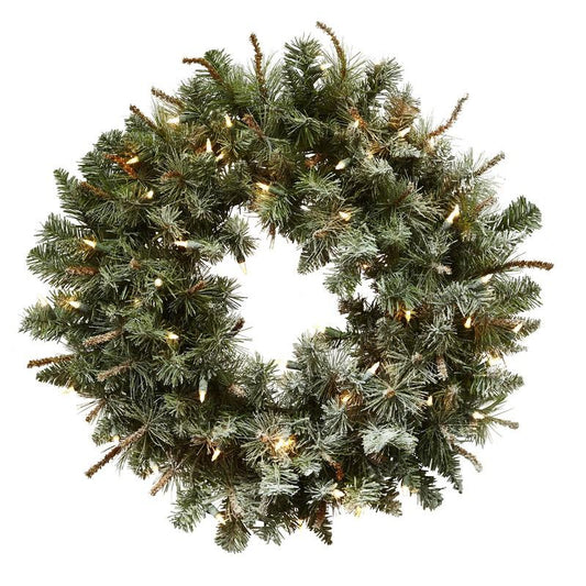 30"  Lighted Frosted Pine Wreath