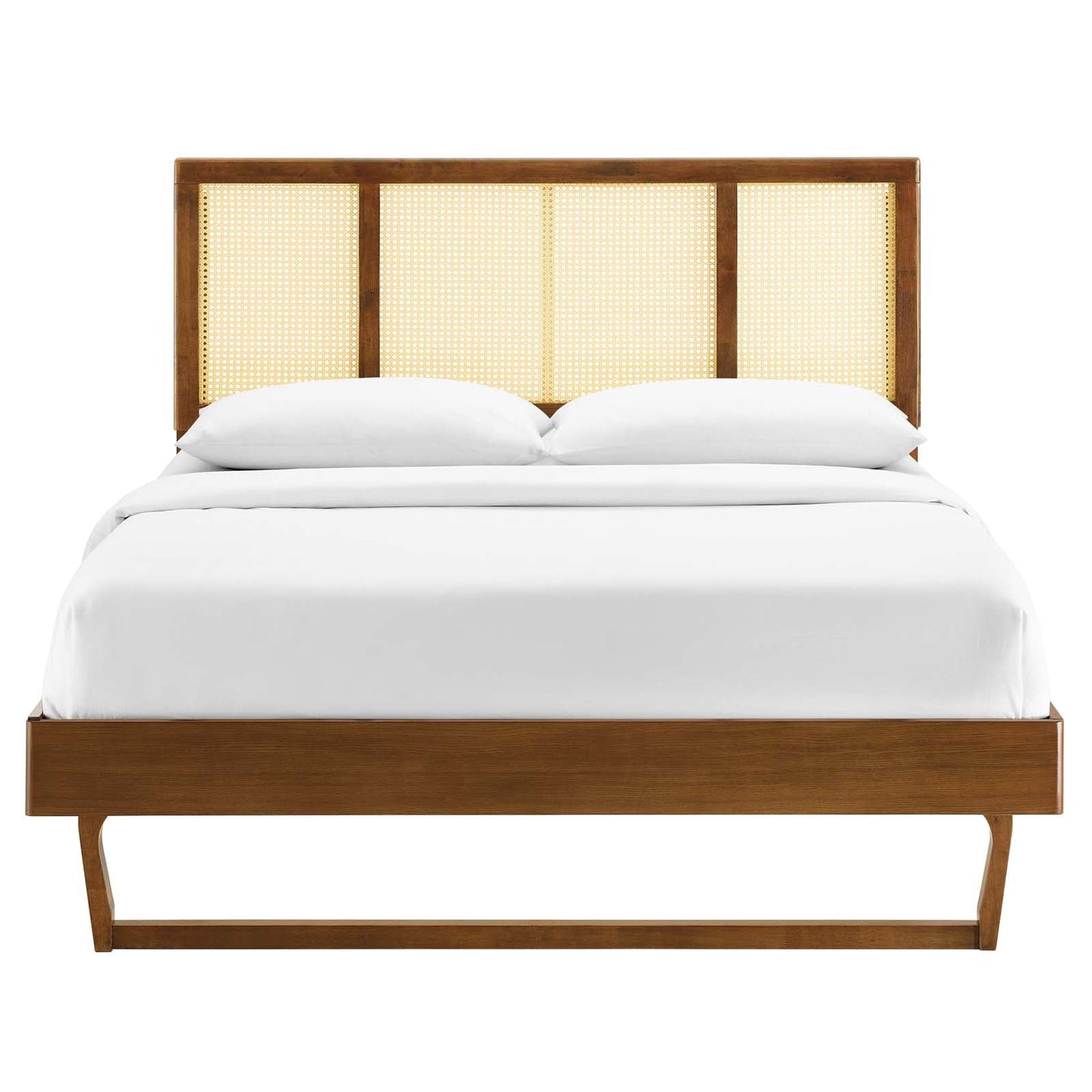 Kelsea Cane and Wood Queen Platform Bed With Angular Legs by Modway