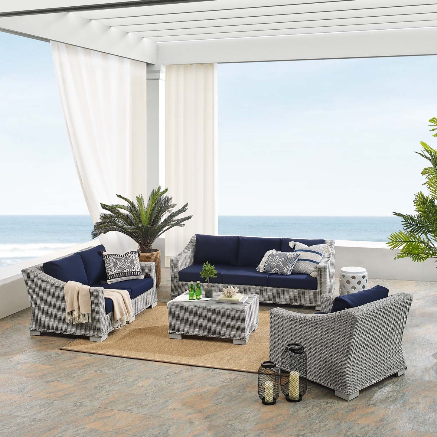 Conway 4-Piece Sunbrella¨ Outdoor Patio Wicker Rattan Furniture Set by Modway