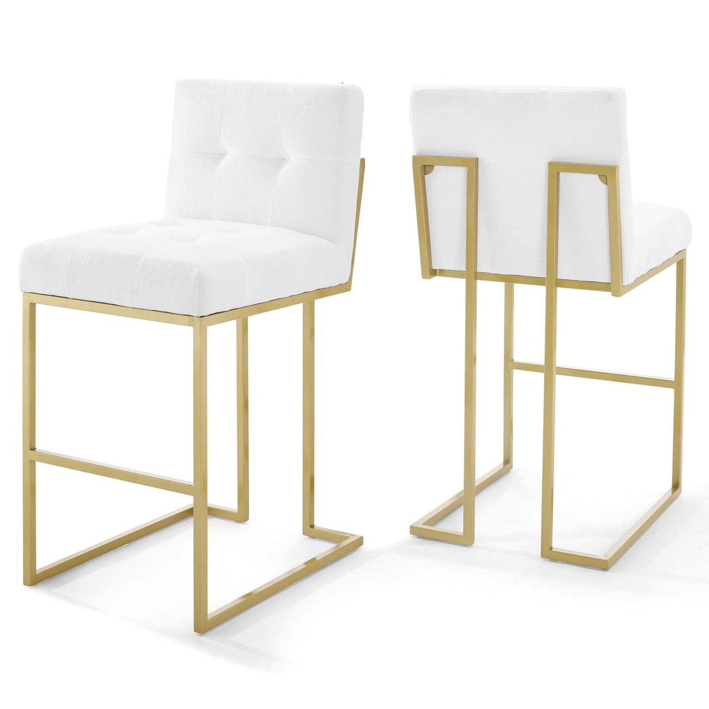 Privy Gold Stainless Steel Upholstered Fabric Bar Stool Set of 2 by Modway