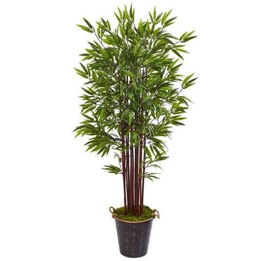 74"  Bamboo Artificial Tree in Metal Planter