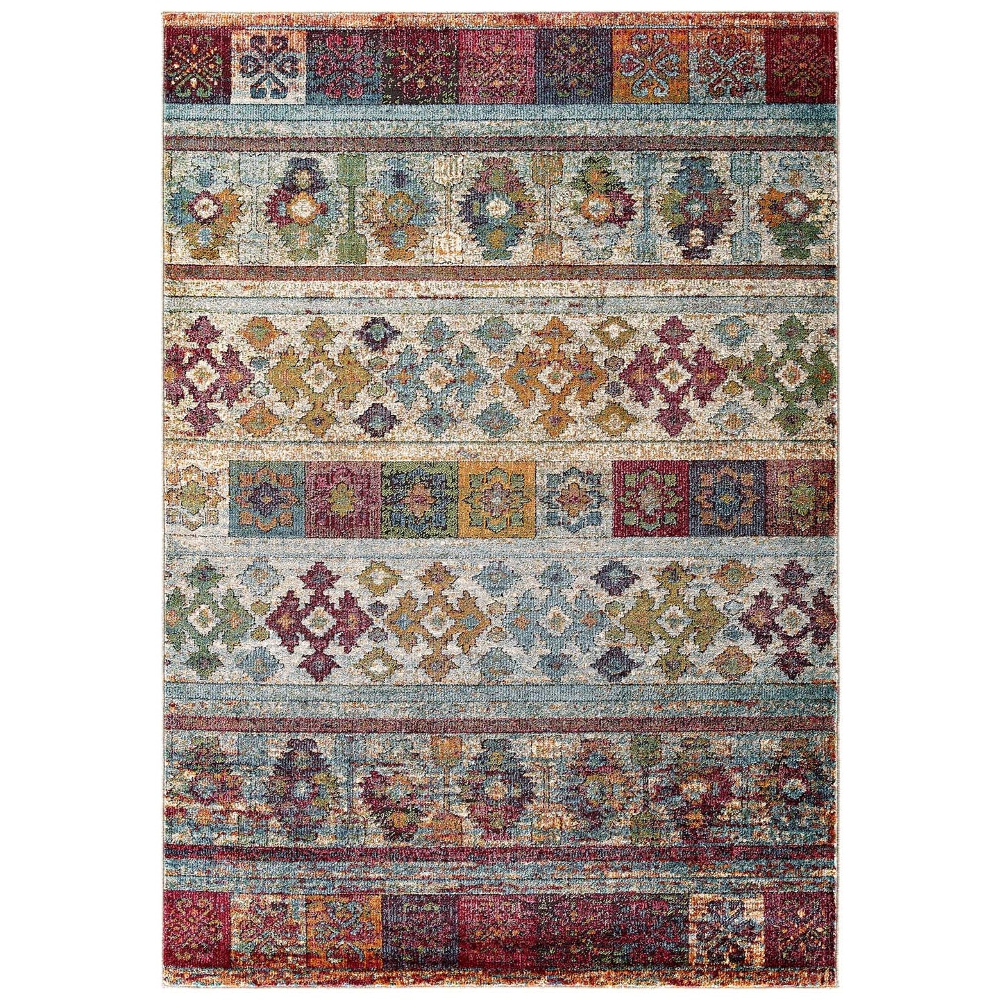 Tribute Nala Distressed Vintage Floral Lattice 8x10 Area Rug by Modway
