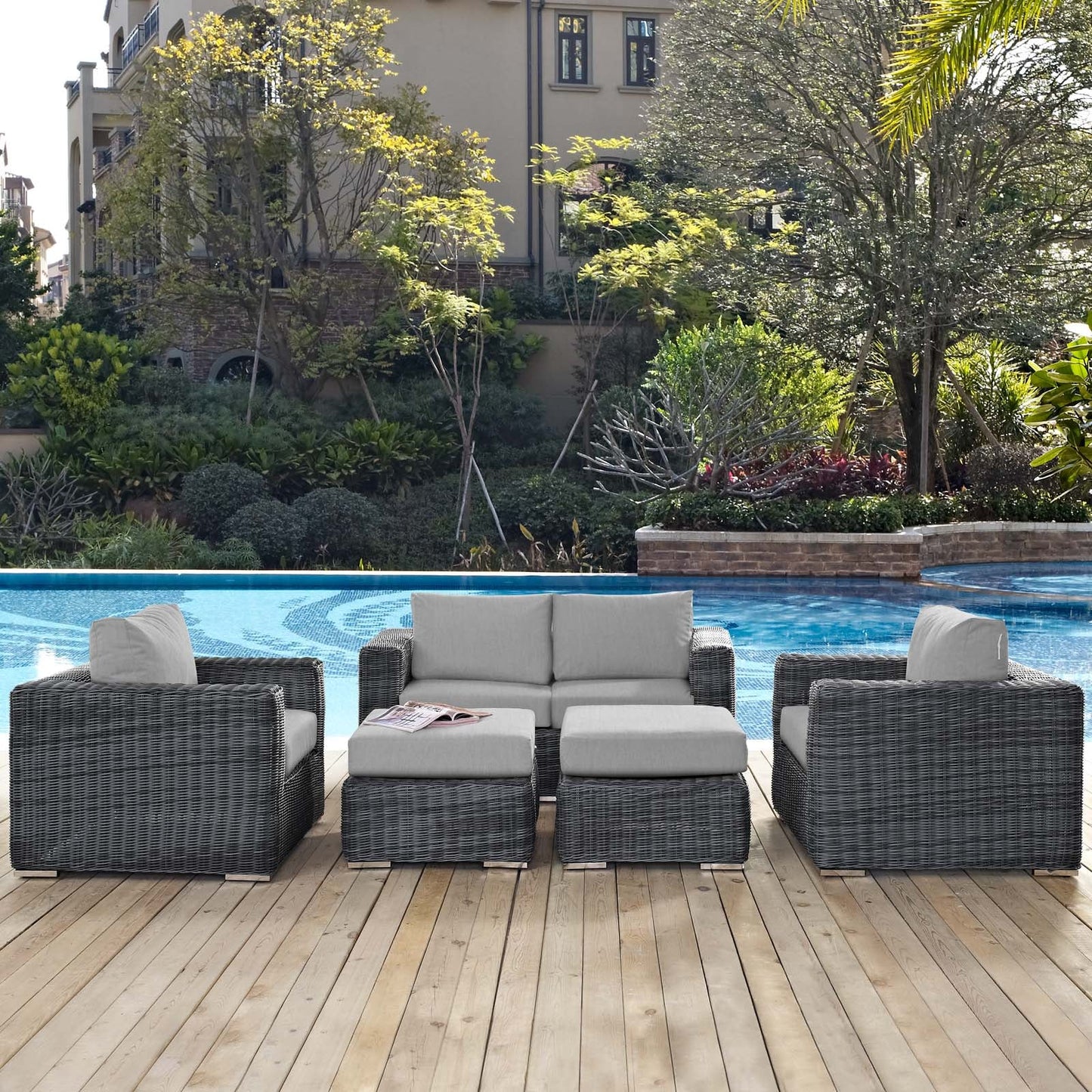 Summon 5 Piece Outdoor Patio Sunbrella¨ Sectional Set by Modway