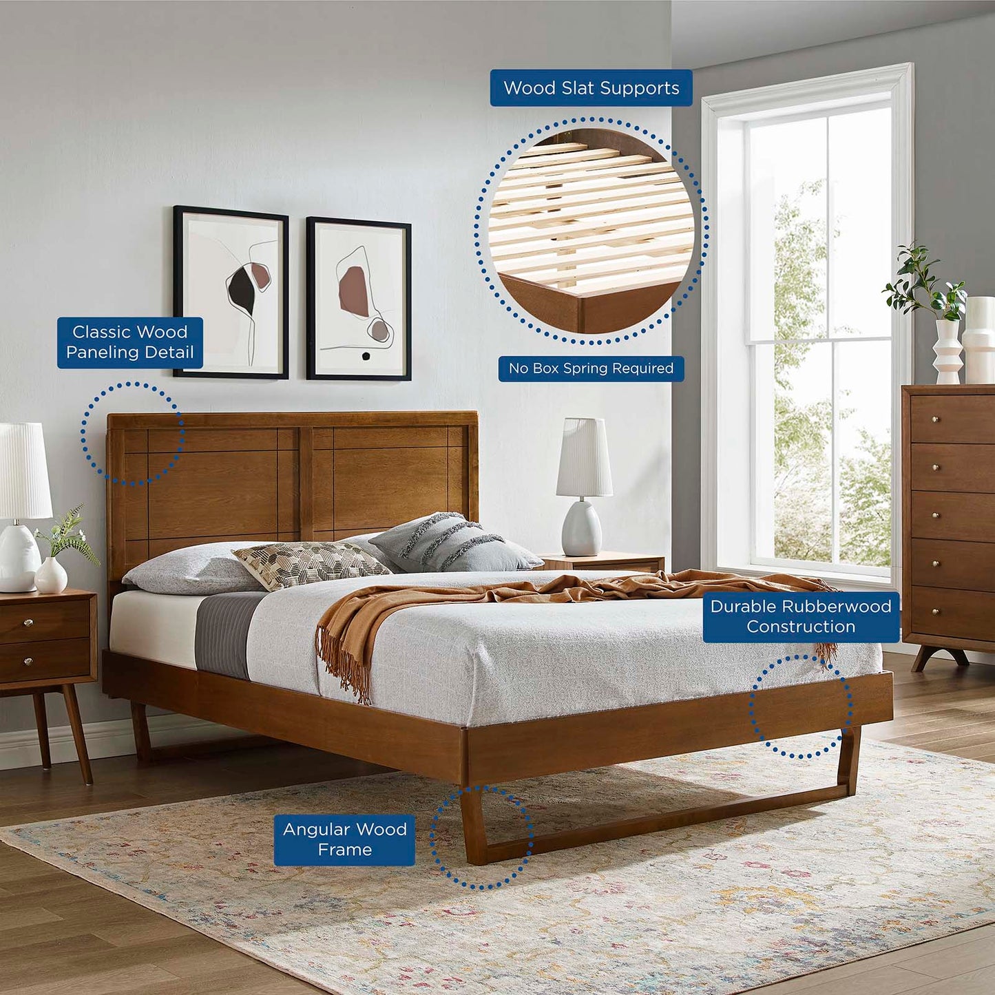 Marlee Wood Queen Platform Bed With Angular Frame by Modway