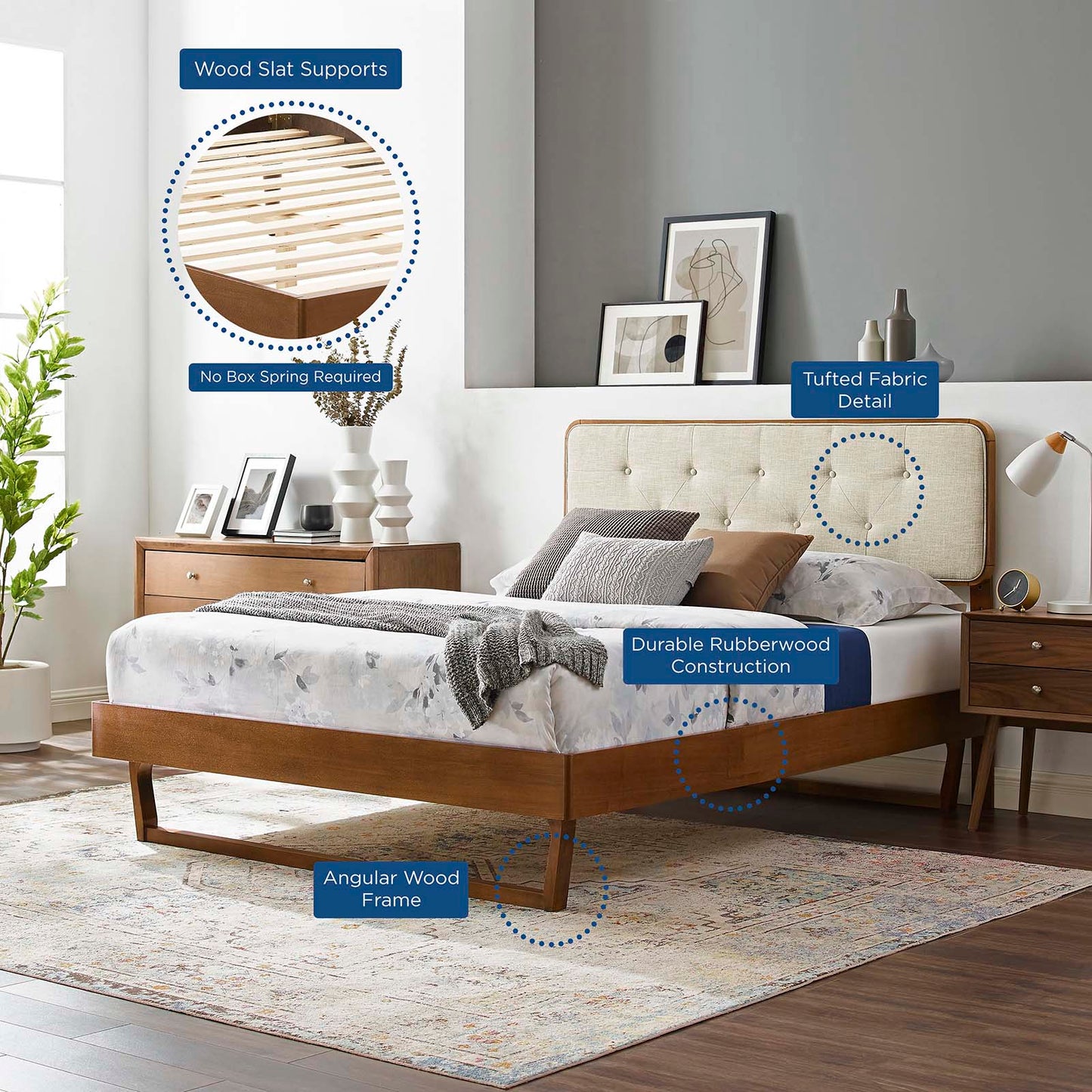 Bridgette Wood Queen Platform Bed With Angular Frame by Modway