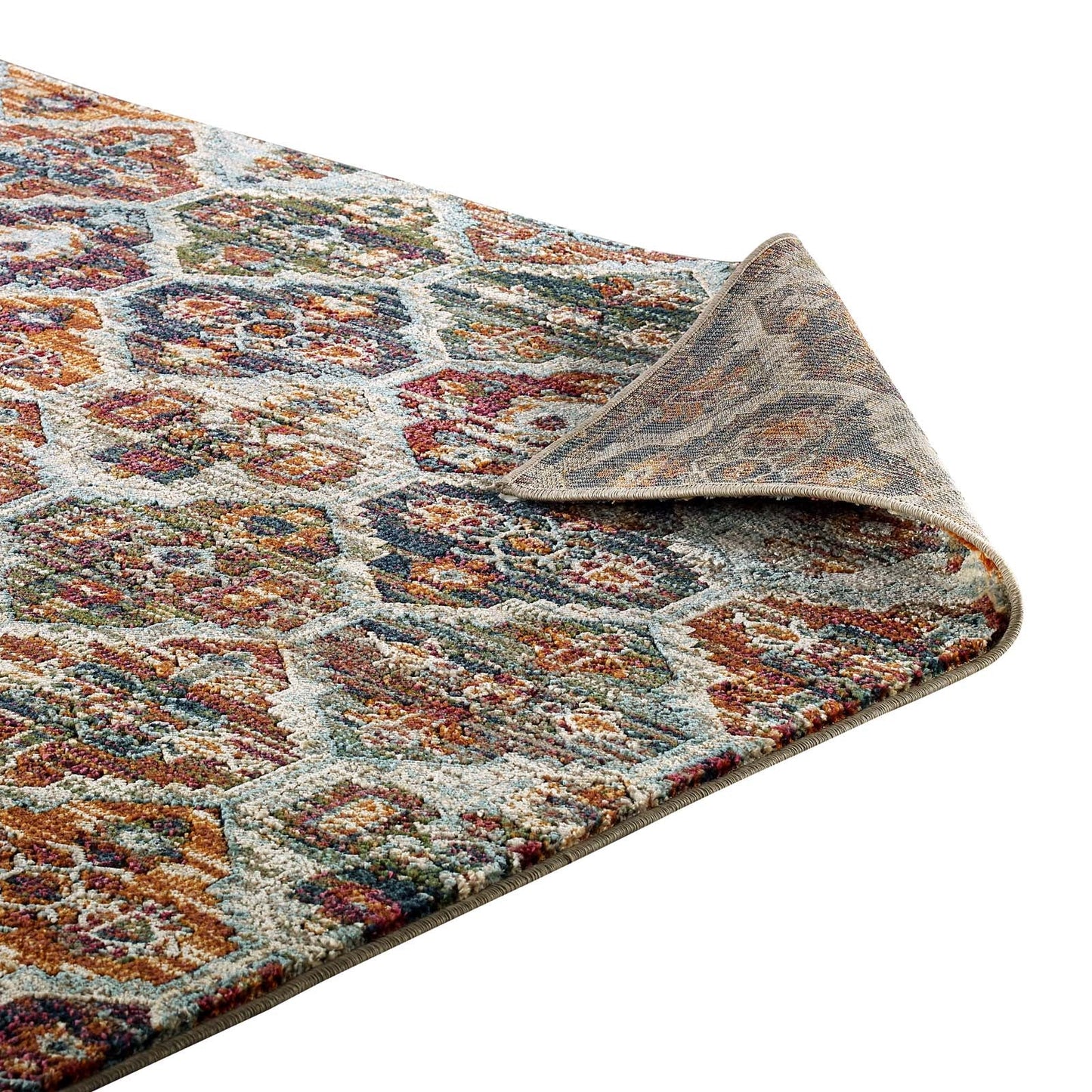 Tribute Azalea Distressed Vintage Floral Lattice 8x10 Area Rug by Modway