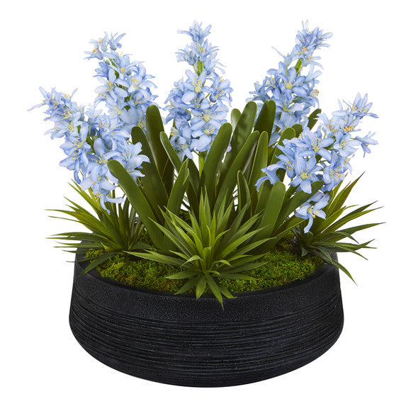 14" Hyacinth and Succulent Artificial Plant in Decorative Bowl