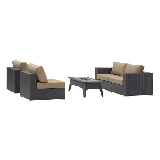 Convene 5 Piece Set Outdoor Patio with Fire Pit by Modway