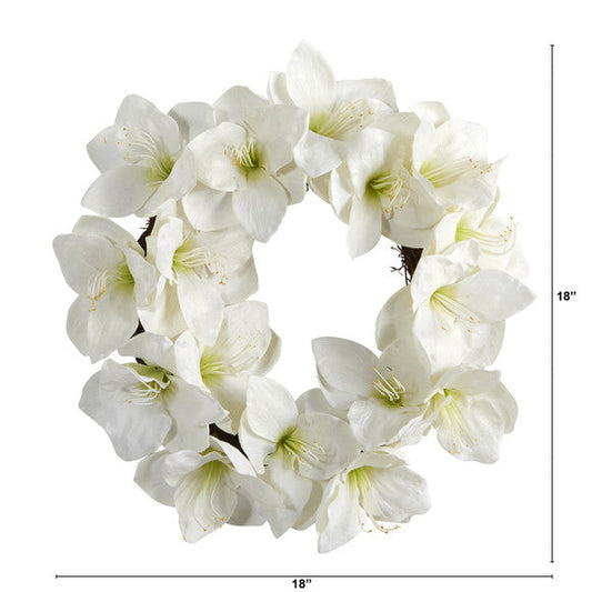 18" White Amaryllis Artificial Wreath