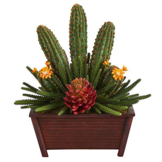 18" Mixed Cactus Succulent Artificial Plant in Planter