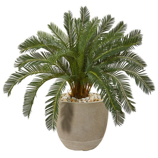 29"  Cycas Artificial Plant in Sand Stone Planter