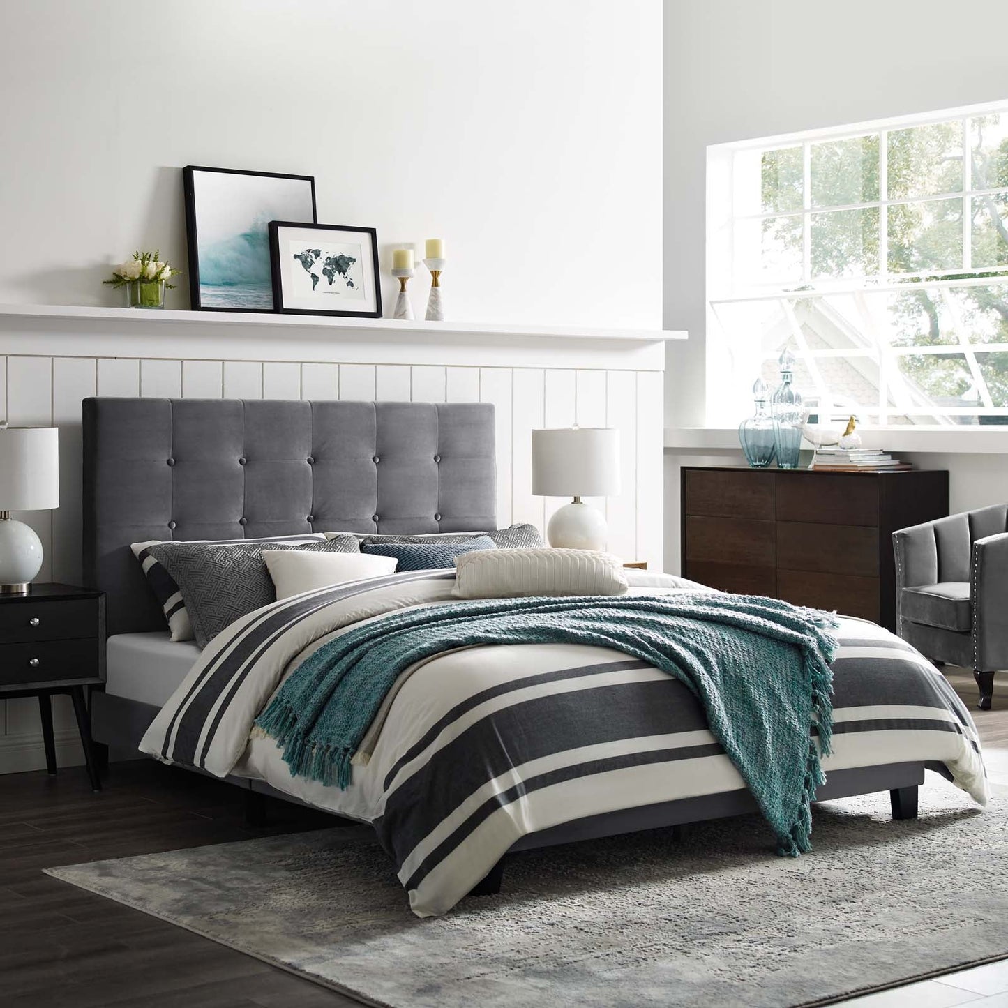 Melanie Tufted Button Upholstered Performance Velvet Queen Platform Bed by Modway