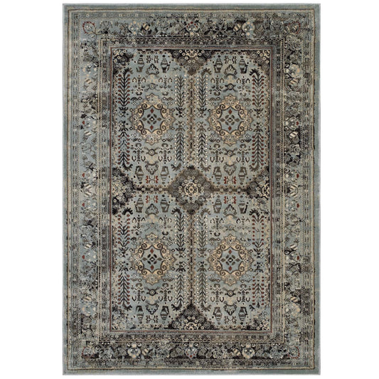 Enye Distressed Vintage Floral Lattice 8x10 Area Rug by Modway