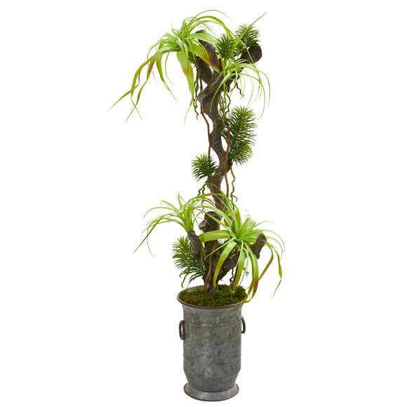 47" Tillandsia Artificial Plant in Vintage Metal Planter