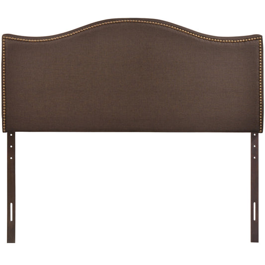 Curl Nailhead Upholstered Queen Headboard in Dark Brown