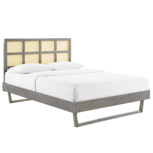 Sidney Cane and Wood Full Platform Bed With Angular Legs by Modway