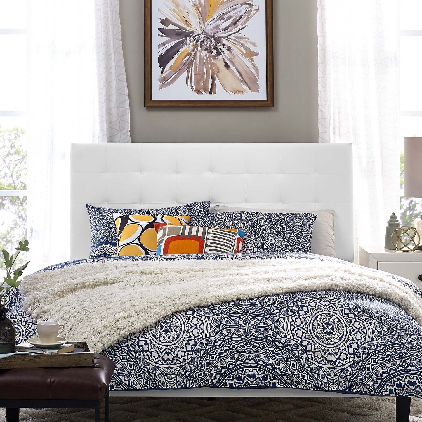 Paisley Tufted Upholstered Faux Leather King and California King Headboard by Modway