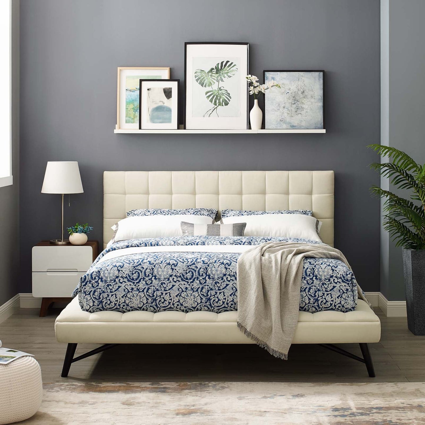 Julia Biscuit Tufted Upholstered Fabric Queen Platform Bed by Modway