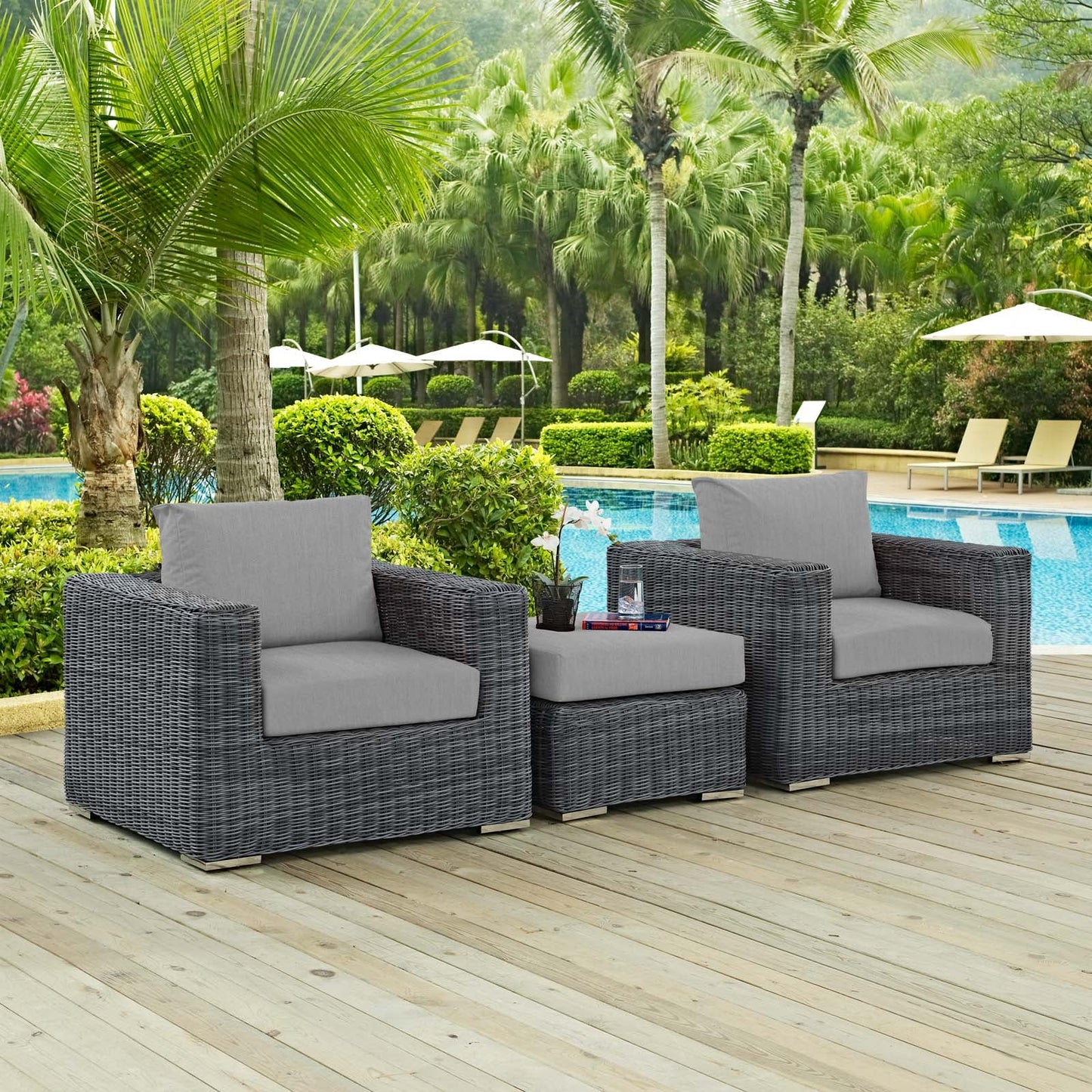 Summon 3 Piece Outdoor Patio Sunbrella¨ Sectional Set by Modway