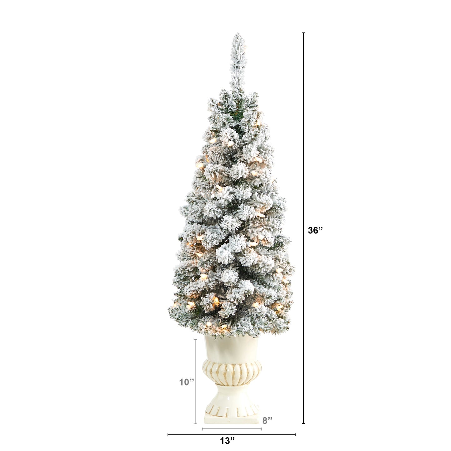 3' Flocked Pencil Artificial Christmas Tree w/ 50 Clear Lights & 132 Bendable