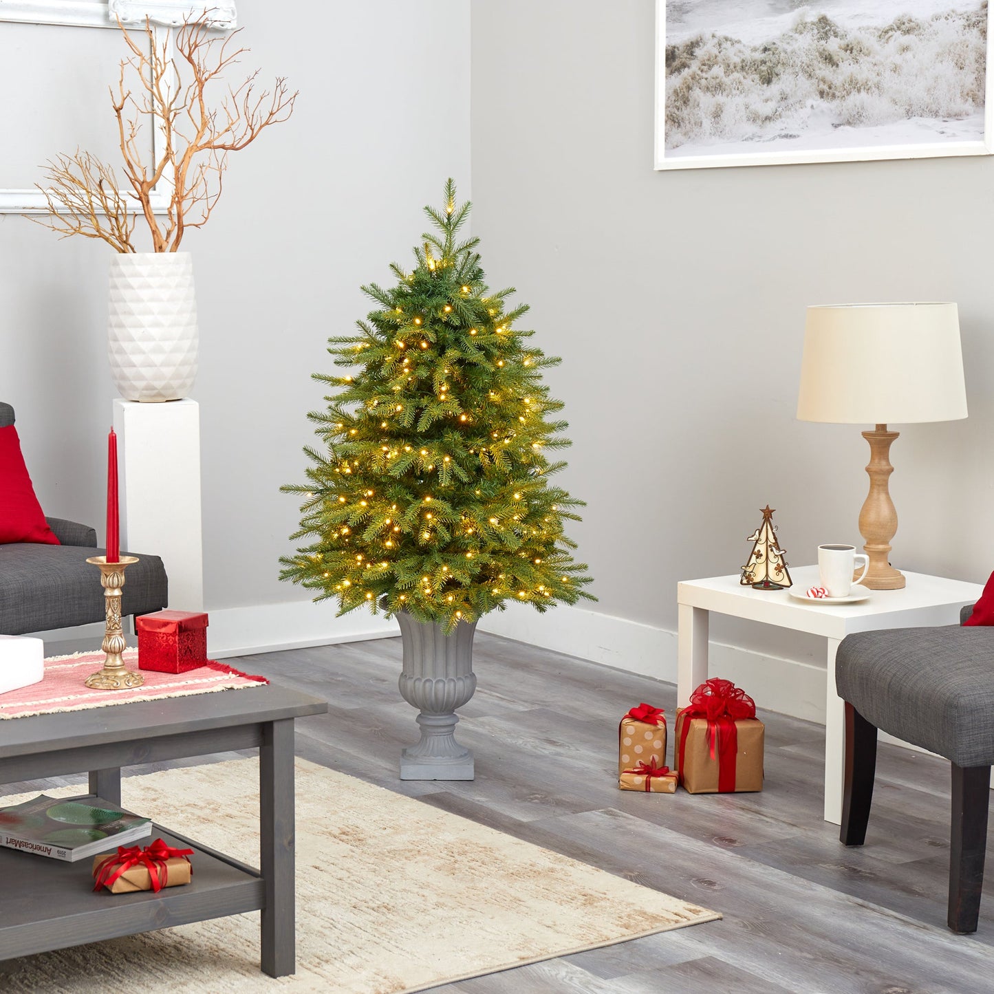4.5' Vancouver Fir 'Natural Look' Artificial Christmas Tree w/ 250 Clear LED