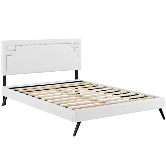 Ruthie Vinyl Full Platform Bed with Round Splayed Legs by Modway