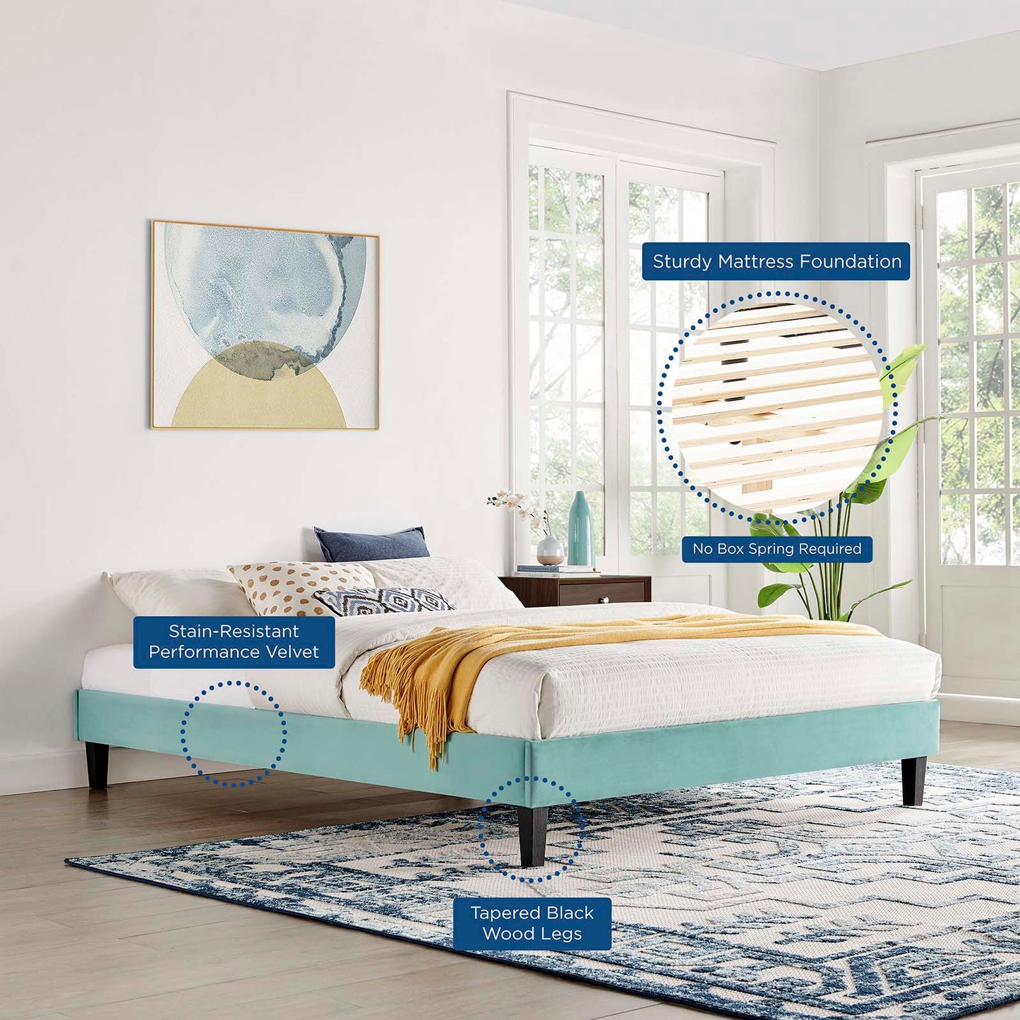 Reign Performance Velvet Queen Platform Bed Frame by Modway