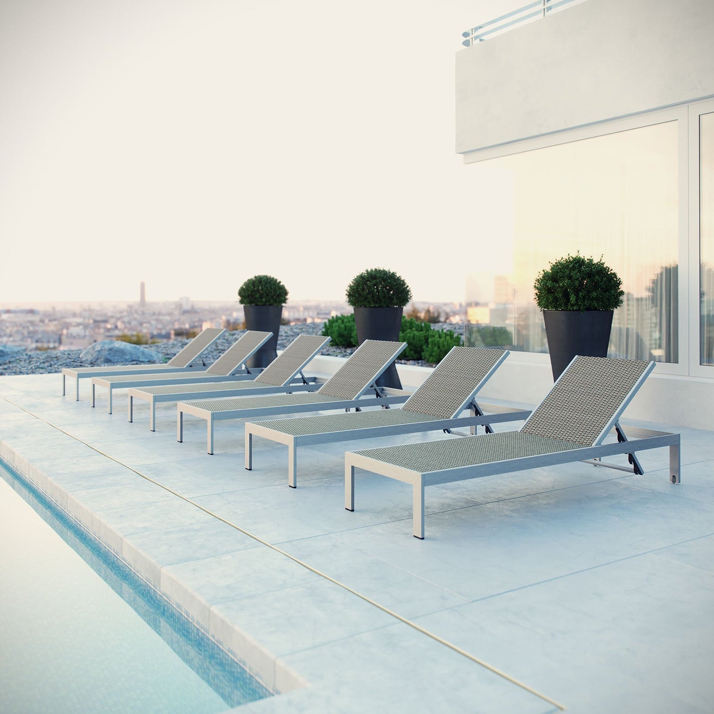 Shore Outdoor Patio Aluminum Chaise Set of 6 by Modway