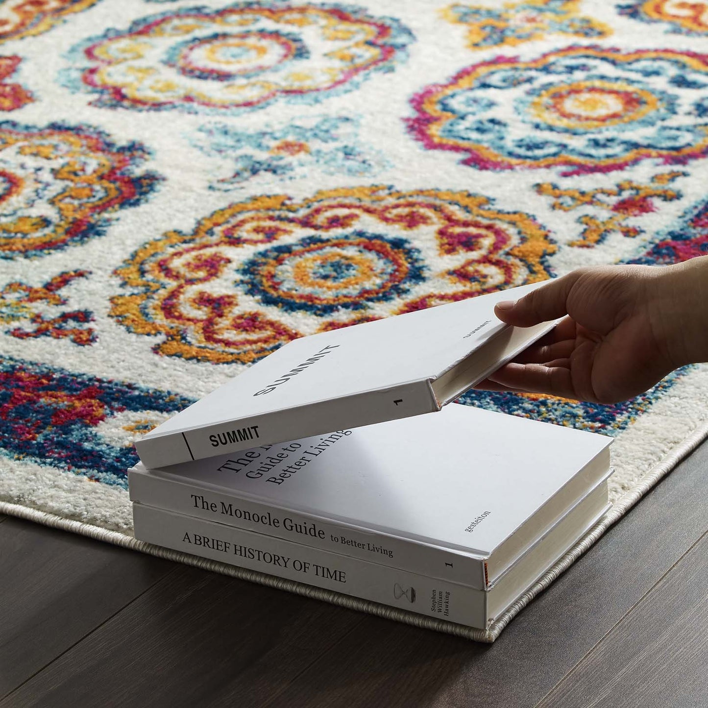 Entourage Odile Distressed Floral Moroccan Trellis 8x10 Area Rug by Modway