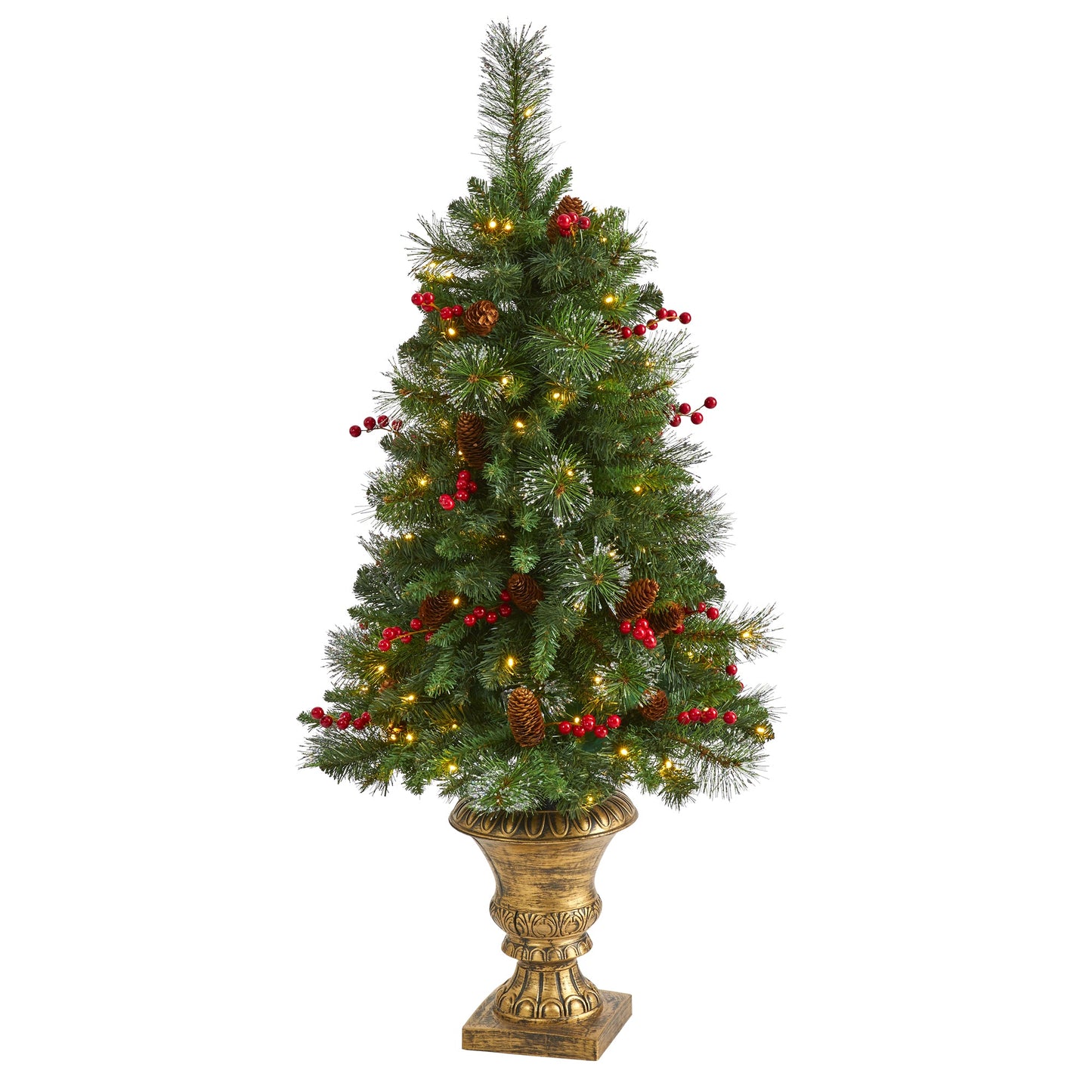 4' Pine, Pinecone & Berries Artificial Christmas Tree w/ 100 Clear LED Lights