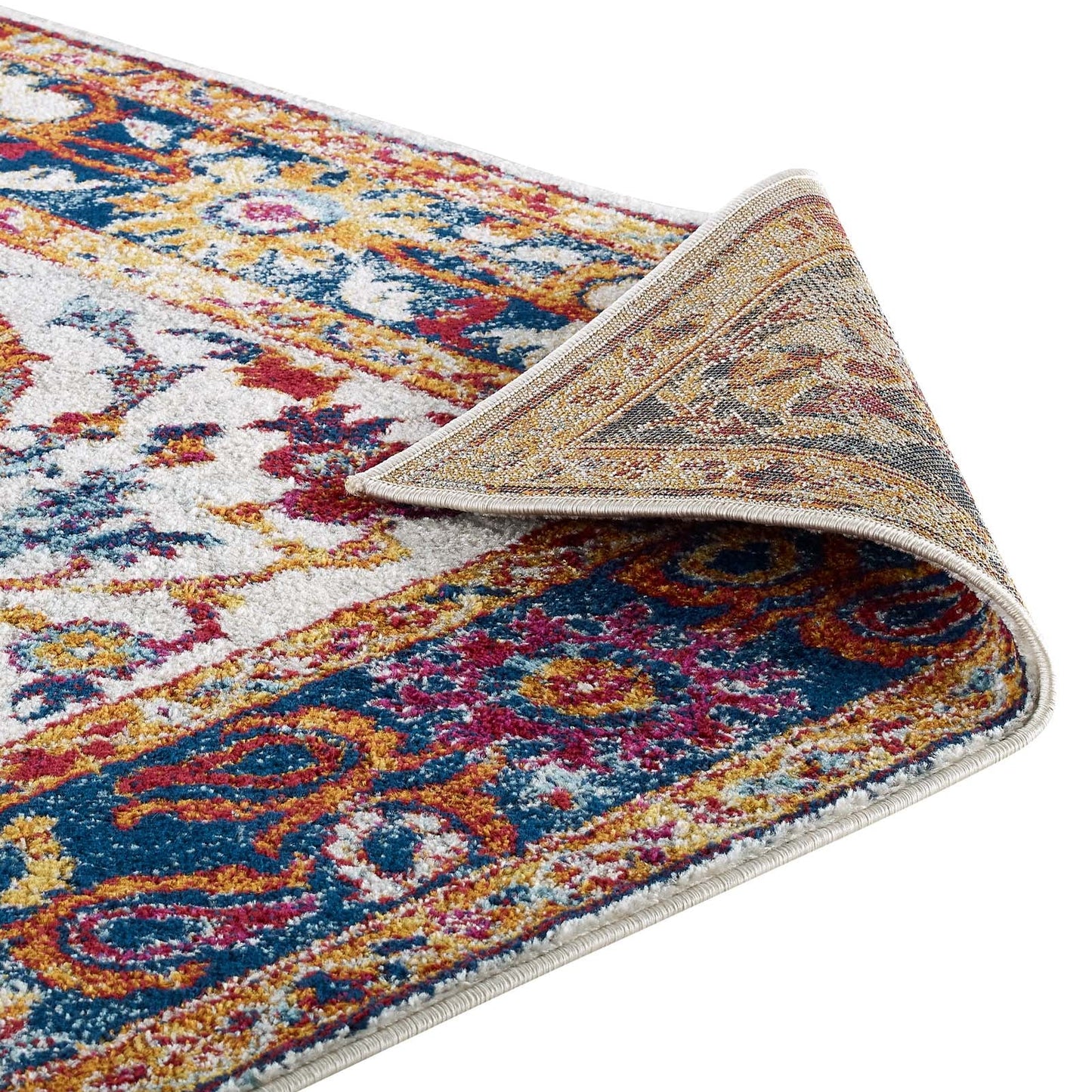 Entourage Samira Distressed Vintage Floral Vintage Medallion 5x8 Area Rug by Modway