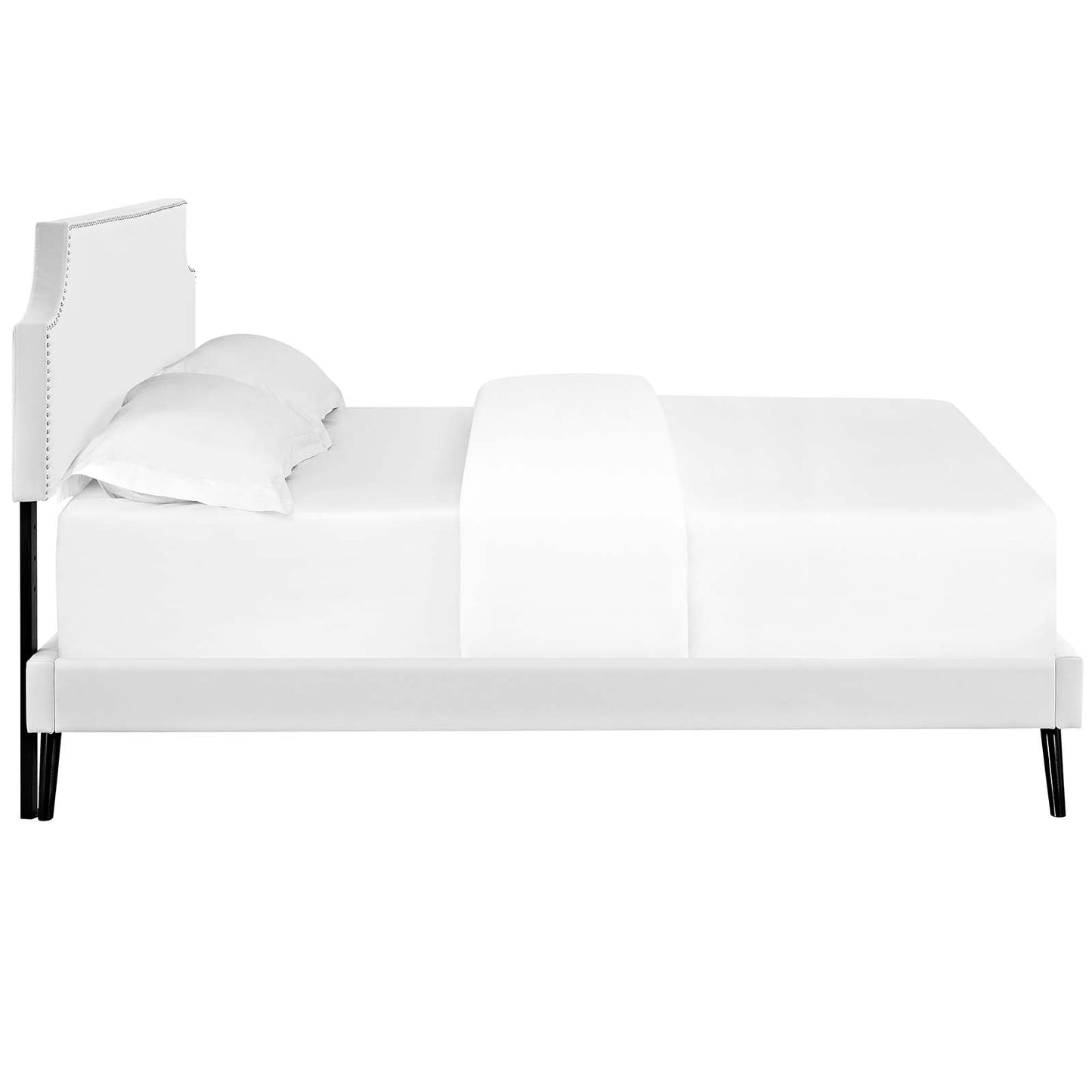 Corene Vinyl Full Platform Bed with Round Splayed Legs by Modway
