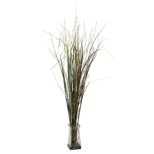 Grass & Bamboo w/Glass Vase Silk Plant