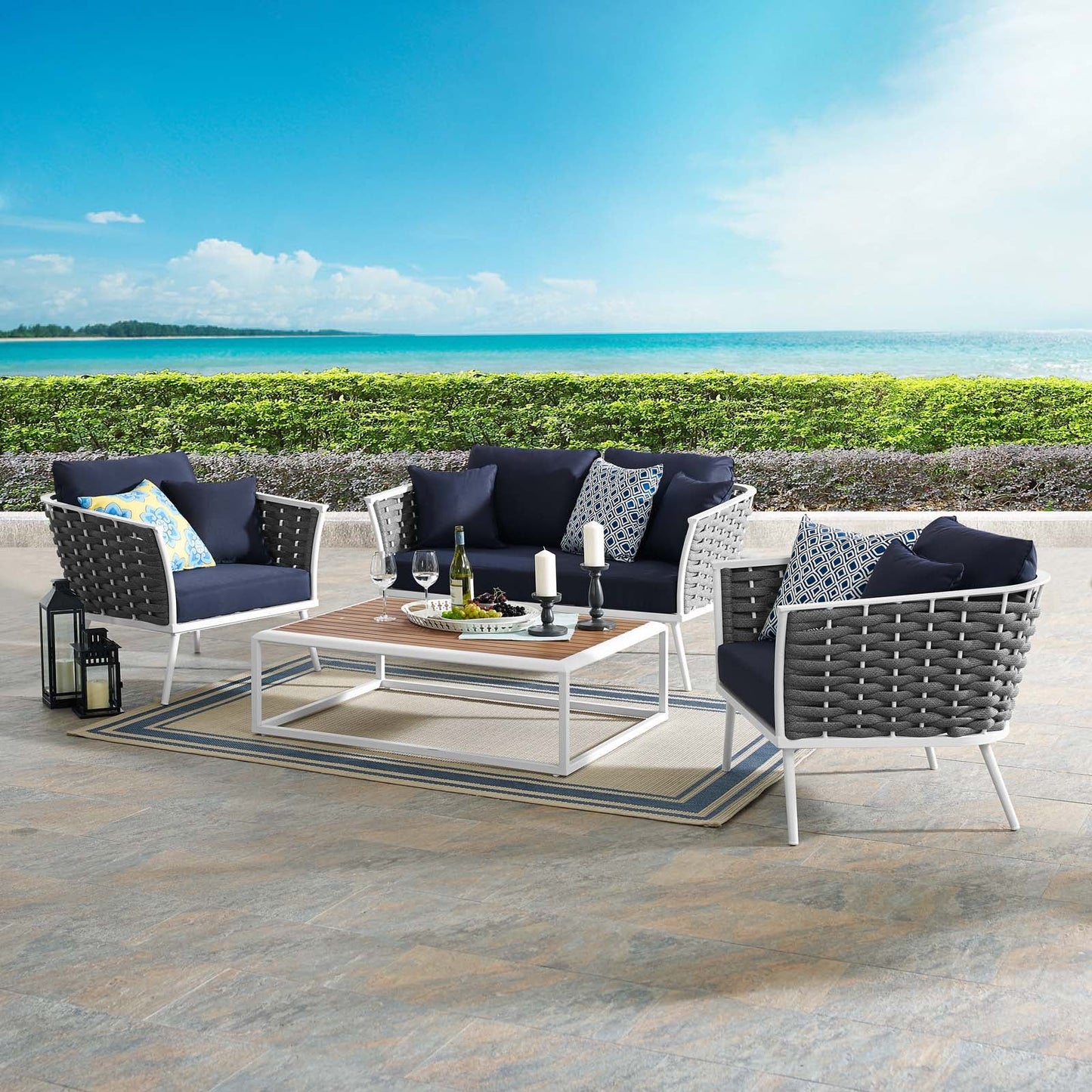 Stance 4 Piece Outdoor Patio Aluminum Sectional Sofa Set by Modway