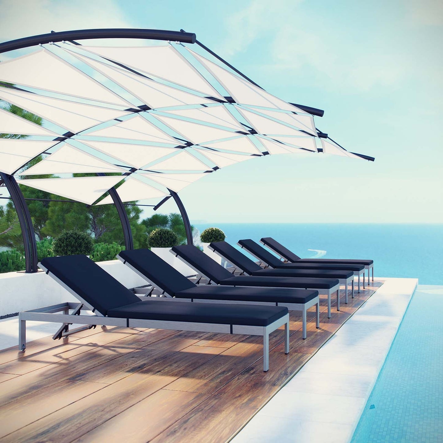 Shore Outdoor Patio Aluminum Chaise with Cushions Set of 6 by Modway