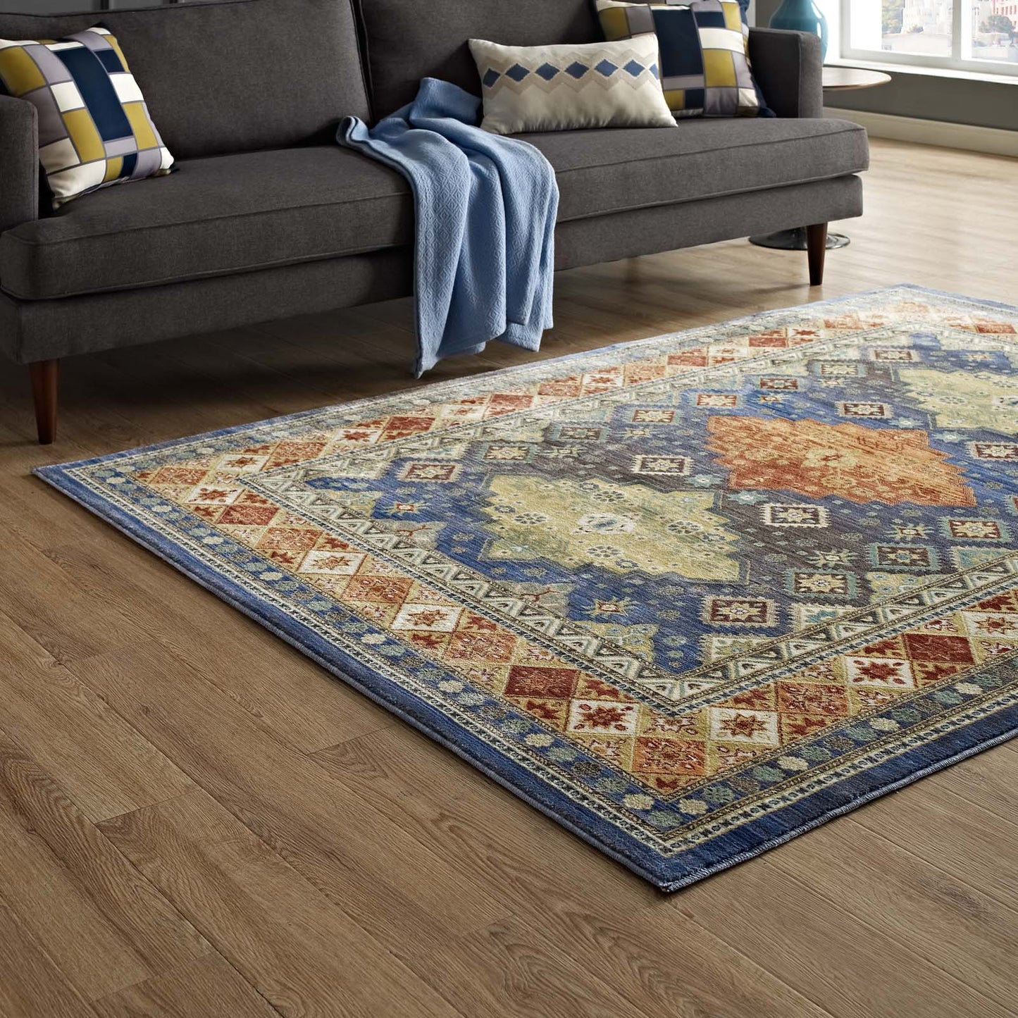 Atzi Distressed Southwestern Diamond Floral 4x6 Area Rug by Modway