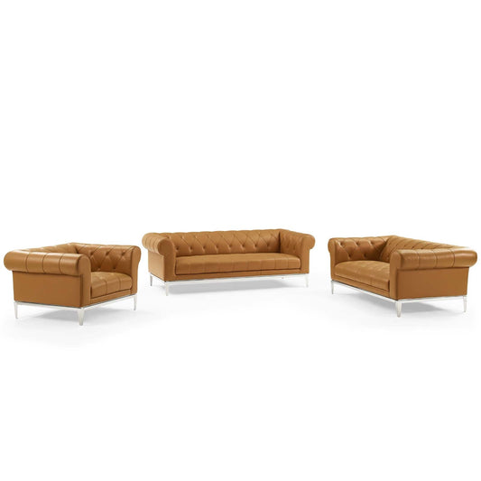 Idyll 3 Piece Upholstered Leather Set in Tan