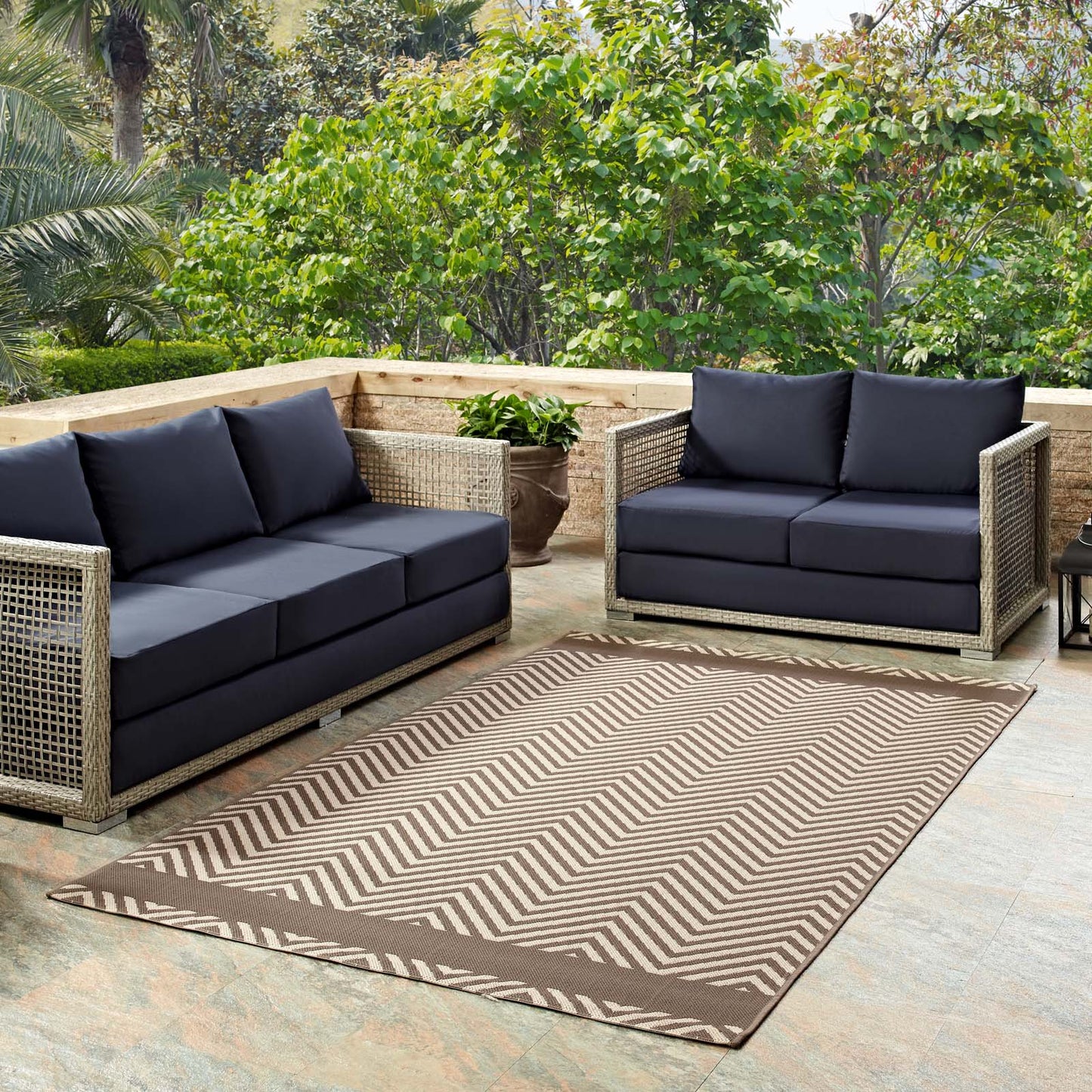 Optica Chevron With End Borders Indoor and Outdoor 8x10 Area Rug by Modway