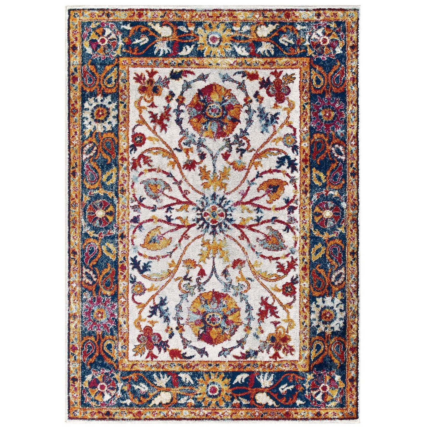 Entourage Samira Distressed Vintage Floral Vintage Medallion 5x8 Area Rug by Modway