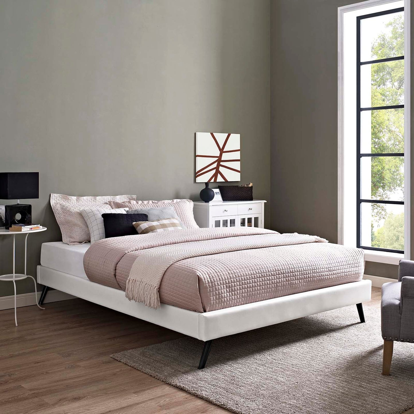 Loryn Vinyl Queen Bed Frame with Round Splayed Legs by Modway