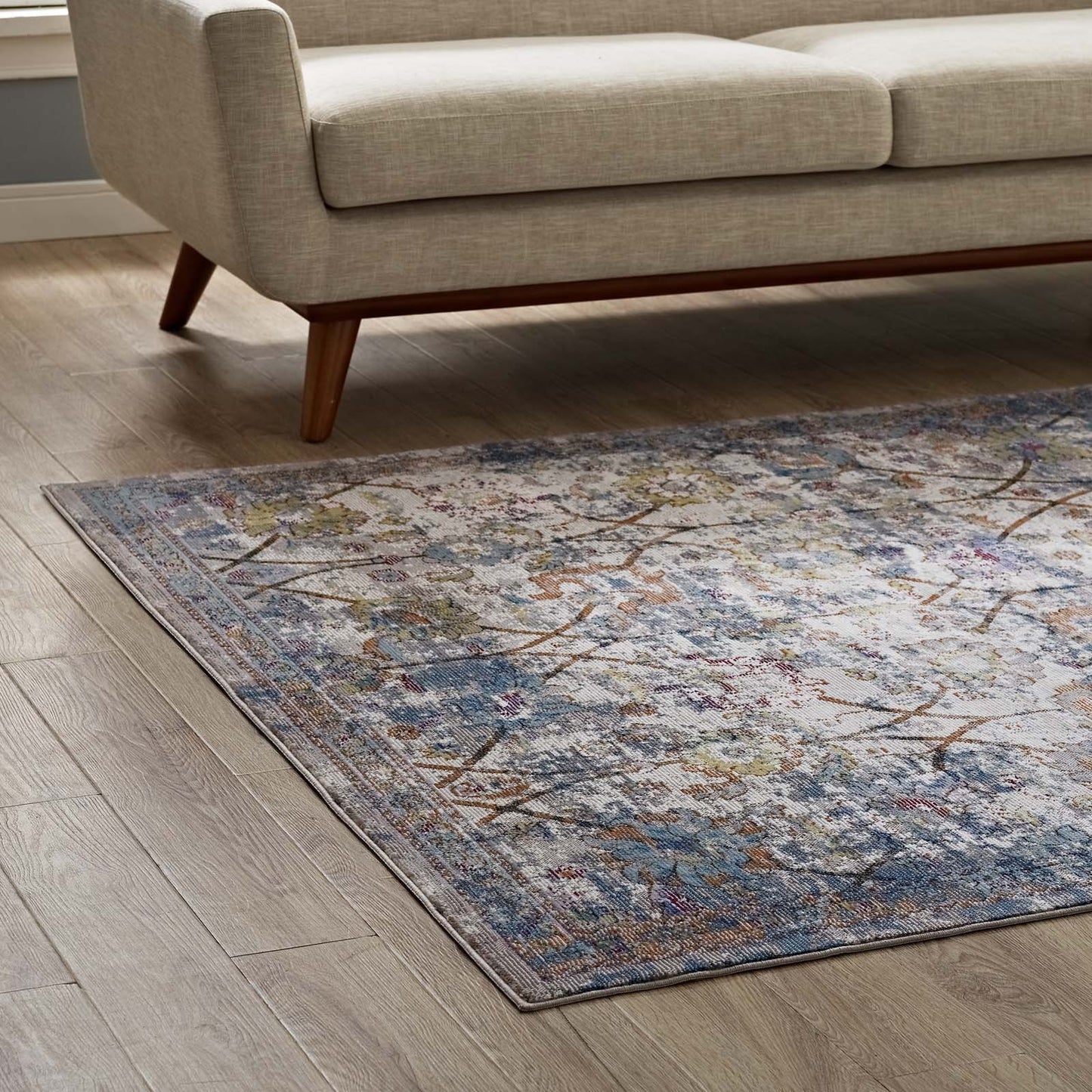 Minu Distressed Floral Lattice 5x8 Area Rug by Modway