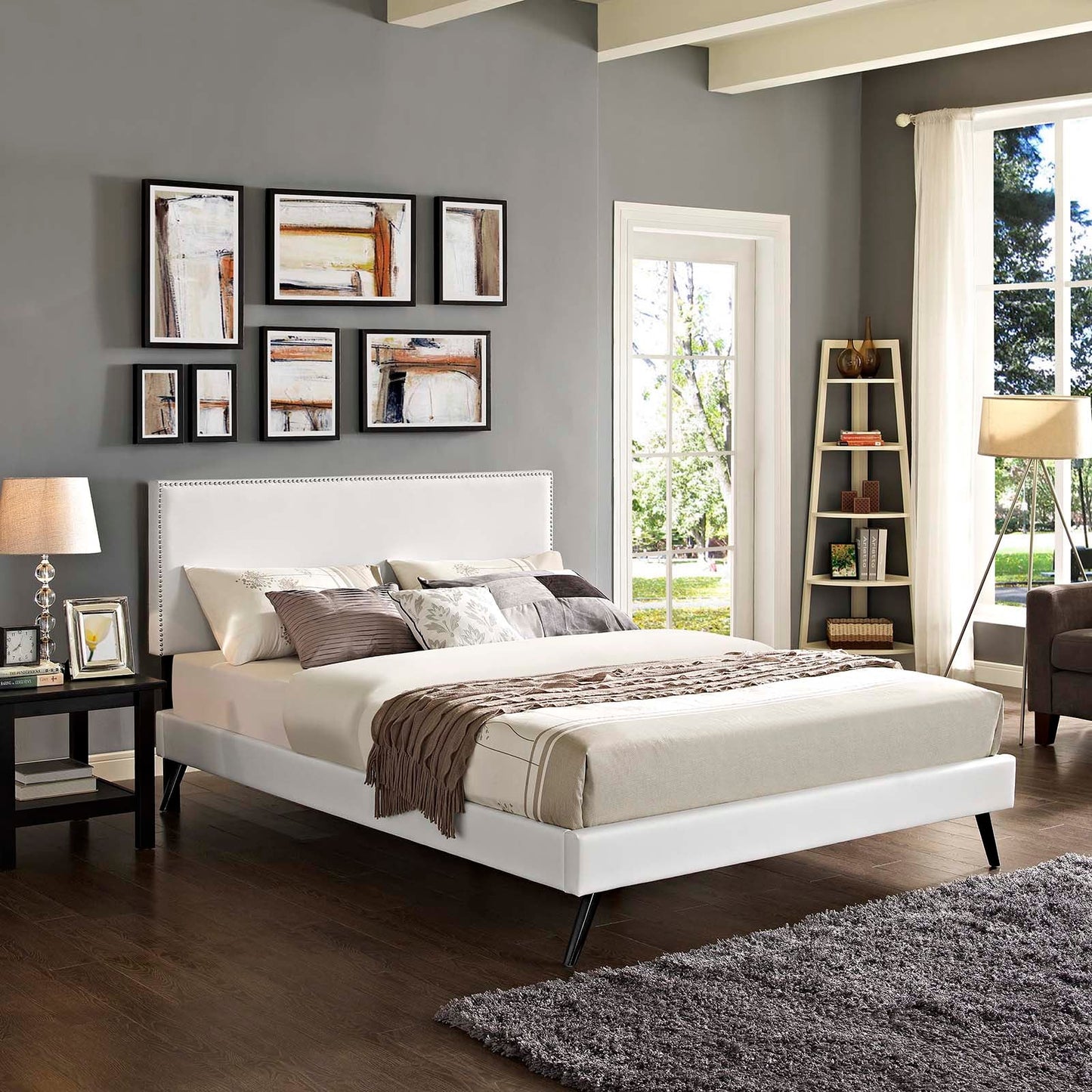 Macie Full Vinyl Platform Bed with Round Splayed L