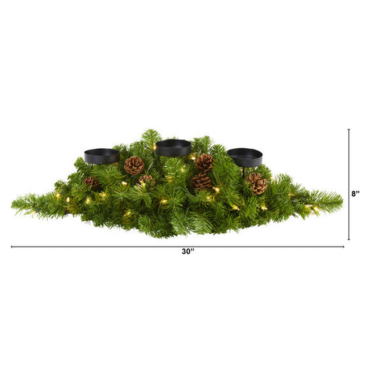 30" Christmas Artificial Pine Triple Candelabrum w/35 Clear Lights