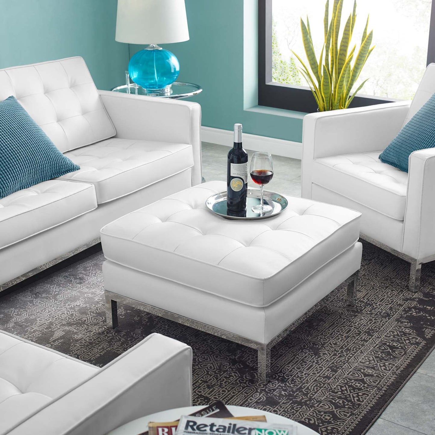 Loft Tufted Vegan Leather Ottoman by Modway