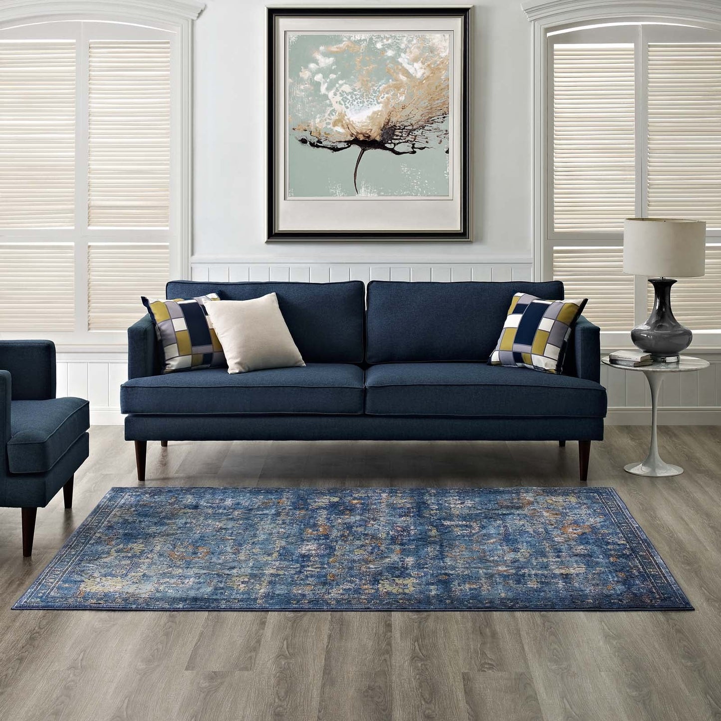Minu Distressed Floral Lattice 5x8 Area Rug by Modway