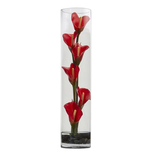 18" Mini Cally Lily Artificial Arrangement in Cylinder Glass