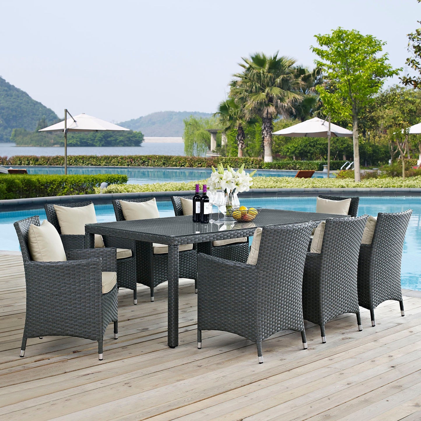 Sojourn 9 Piece Outdoor Patio Sunbrella¨ Dining Set by Modway