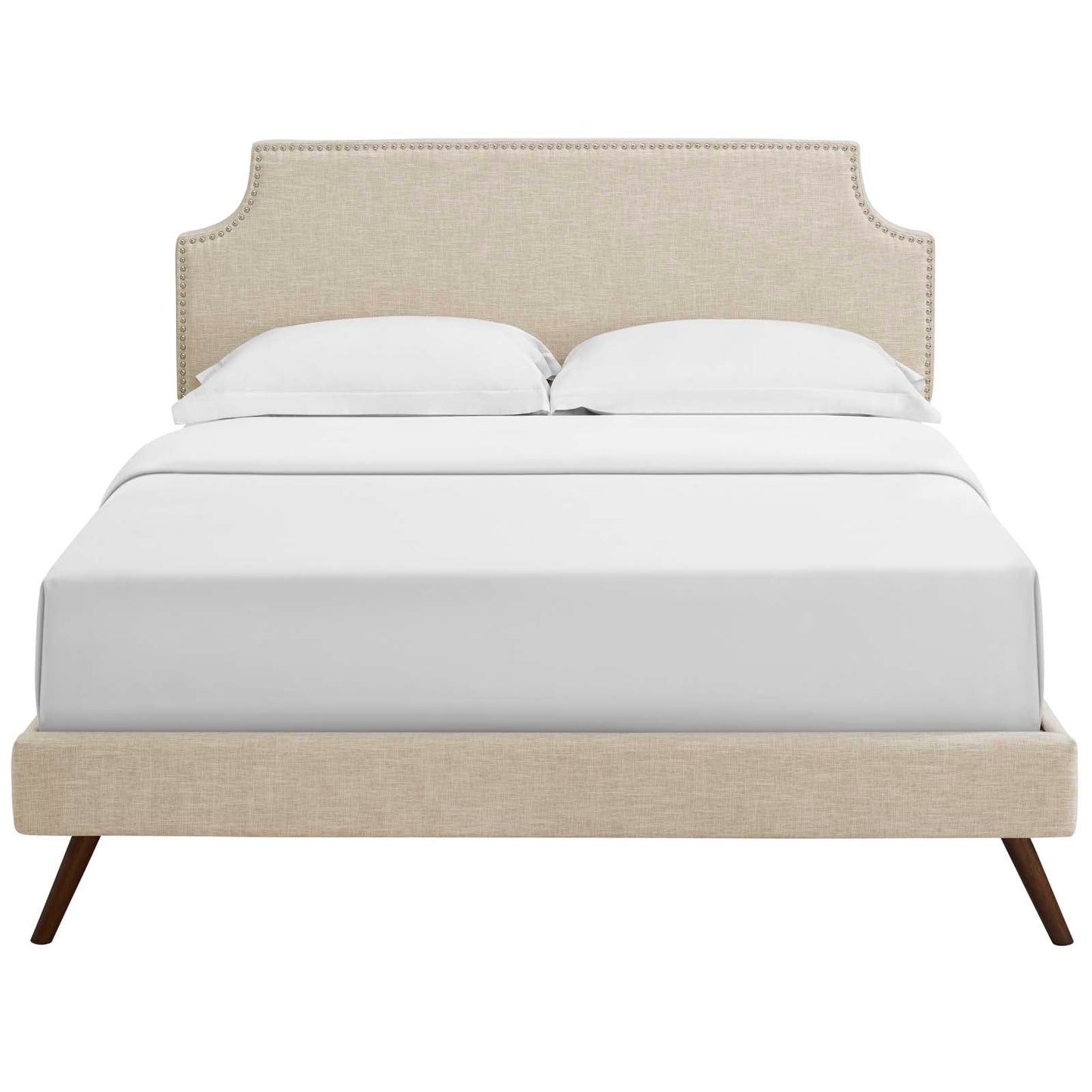 Corene Fabric Queen Platform Bed with Round Splayed Legs by Modway